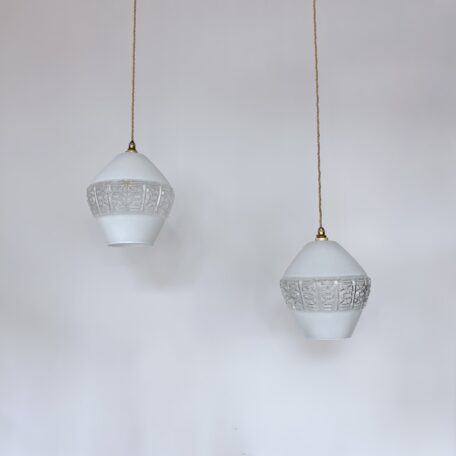 Pair of Mid-Century Decorative White Glass Shades