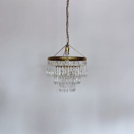 Brass Waterfall Chandelier with Glass Icicle Drops