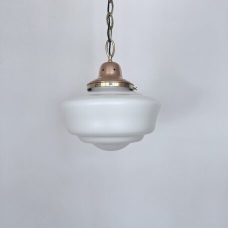 Opaline School House Pendant with Original Copperised Brass Gallery
