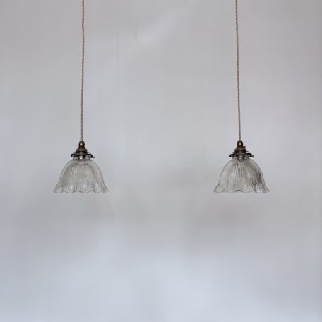 Pair of Holophane Style Frilled Glass Shades