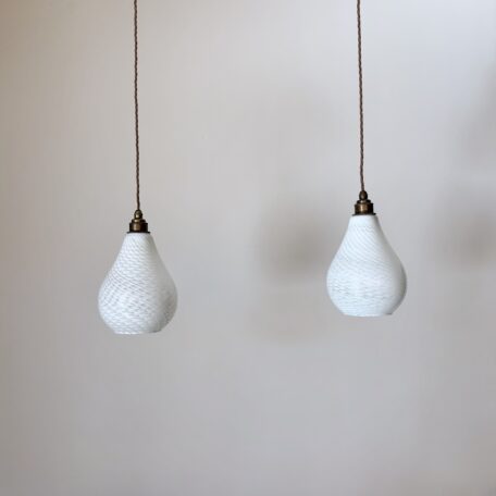 Pair of White Swirled Polished Glass Shades