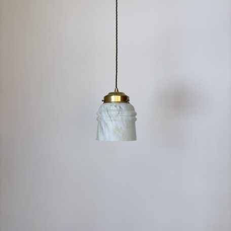 White & Green Mottled Glass Shade with Decorative Brass Gallery Fitting