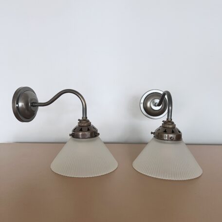 Newly Made Antique Brass Swan Neck Wall Lights with Contemporary Frosted Conical Shades