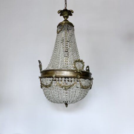 Antique Brass and Faceted Glass Beaded Balloon Chandelier