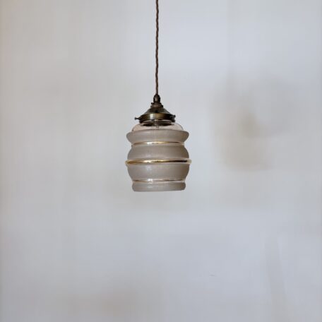 Pink Textured Glass Shade with Gold Band Details