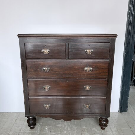 Dark Stained Wooden Chest of Drawers with Original Handles