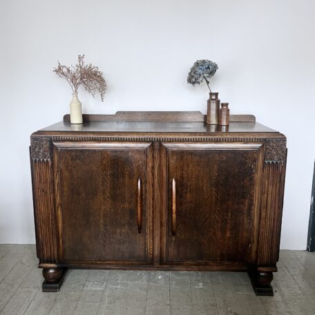 English 1930s Carved Oak Sideboard