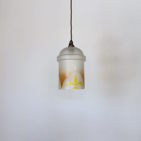 Frosted Glass Shade with Yellow Fleur de Lys Motif
