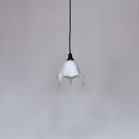 Italian Murano White Glass Shade with Clear Edge