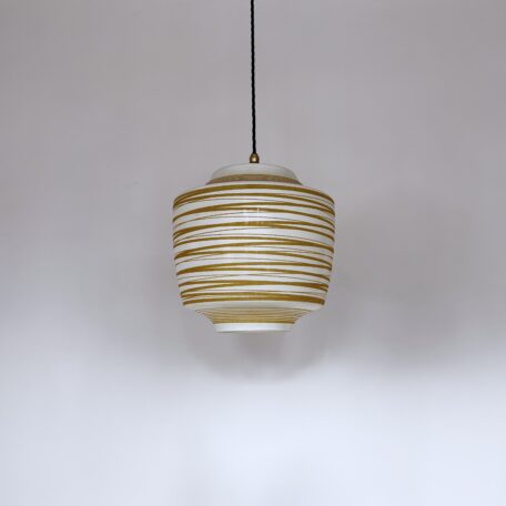 Large White and Yellow Striped Textured Glass Shade
