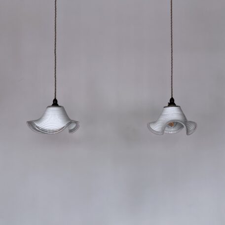 Pair of Italian Murano White Fluted Glass Shades