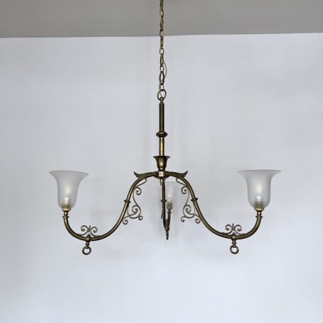 Three Arm Gasolier Chandelier with Frosted Shades