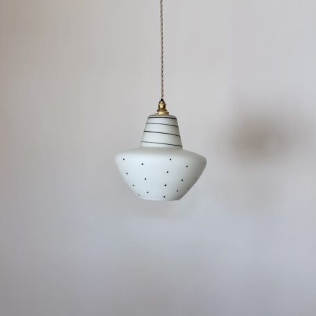 White Matte Glass Shade with Black Stripes and Dots