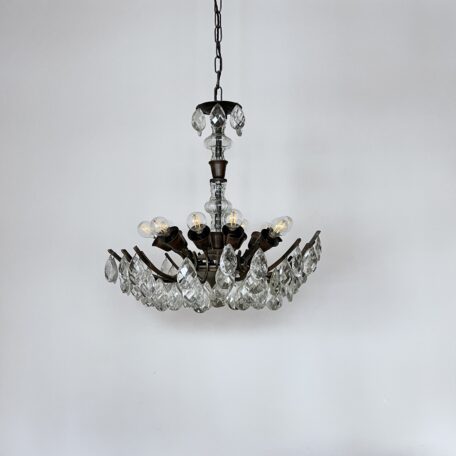 Brass Multi Arm Chandelier with Harlequin Pear Glass Drops