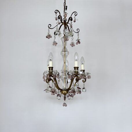 Decorative French Glass Chandelier with Unique Amethyst Crystal Drops