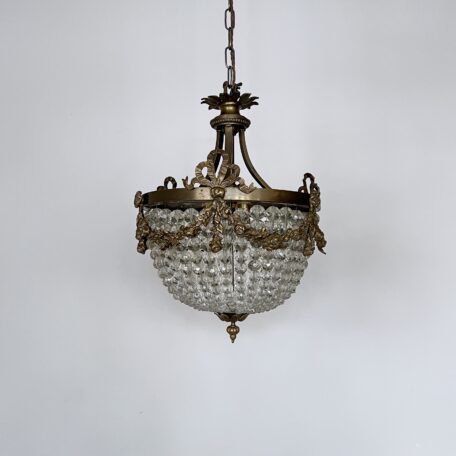 Early 20th Century Louis XVI French Basket Chandelier with Cut Glass Beads