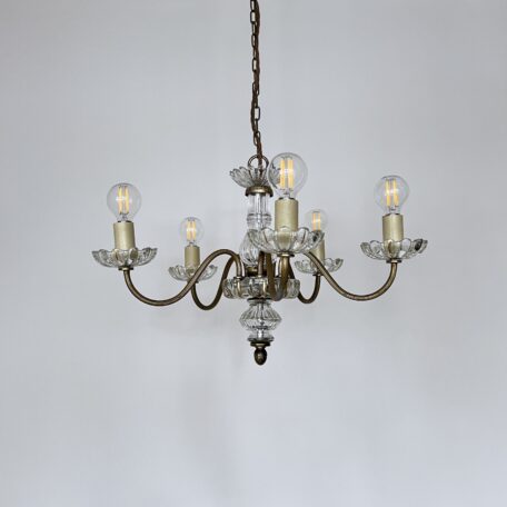 Early 20th Century French Brass and Glass Chandelier