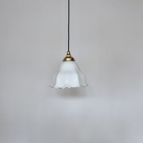 French Fluted White Glass Shade with Clear Edge