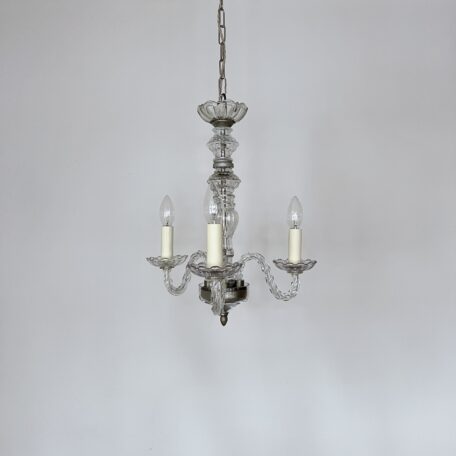 French Glass Swan Neck Three Arm Chandelier