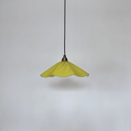 French Yellow Fluted Glass Shade with Floral Details
