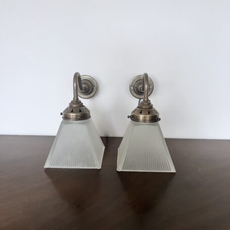 Newly Made Antique Brushed Brass Swan Neck Wall Lights with Contemporary Square Frosted Shades