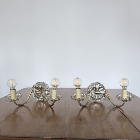 Pair of Early 20th Century French Brass and Glass Wall Lights