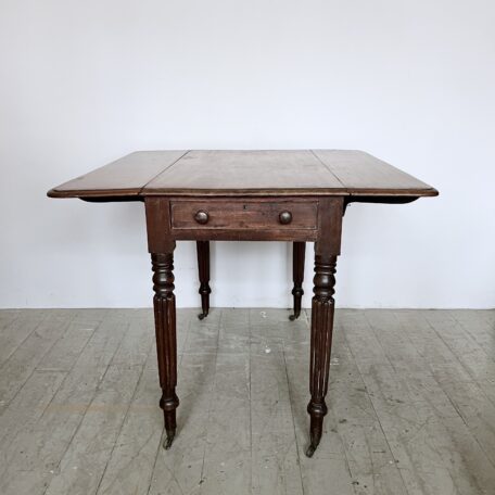 Small Dark Wood Drop Leaf Table with One Drawer