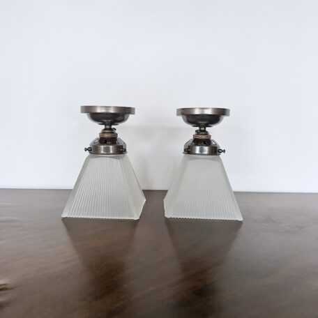 Square Frosted Glass, Antique Brass Flush Fitting Lights