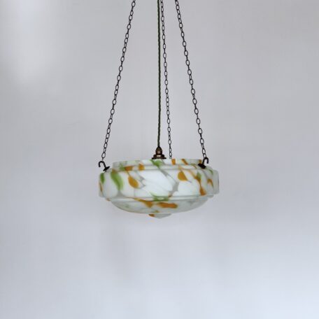 Art Deco White Glass Diffuser with Orange and Green Mottled Details