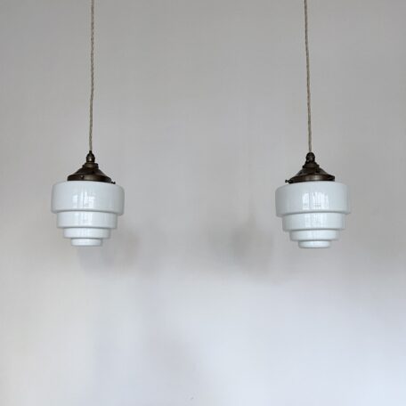 Pair of Art Deco Stepped White Glass Shades