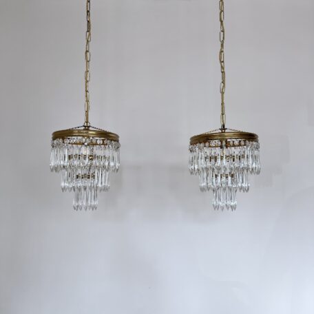 Pair of Brass & Glass Icicle Waterfall Chandeliers