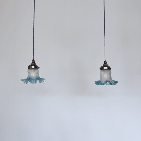Pair of Frosted Frill Blue Glass Shades
